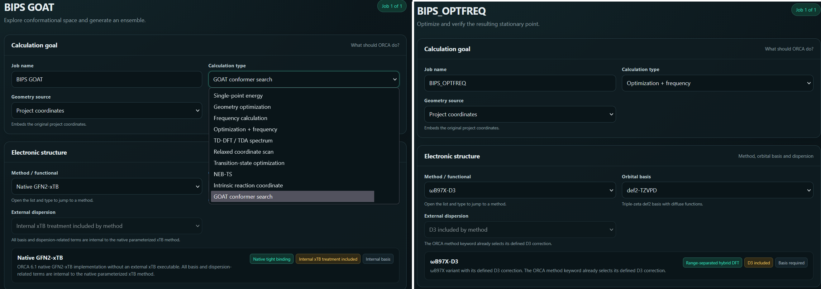 Selection of job types and methods. Methods input