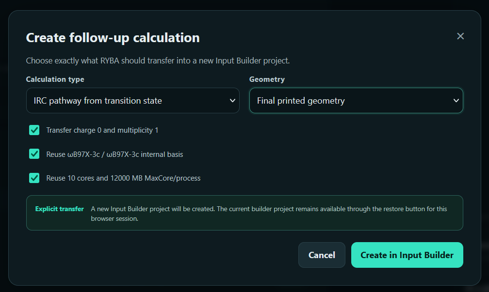 Follow-up options in RYBA. Continuing with additional calculation is easy with RYBA
