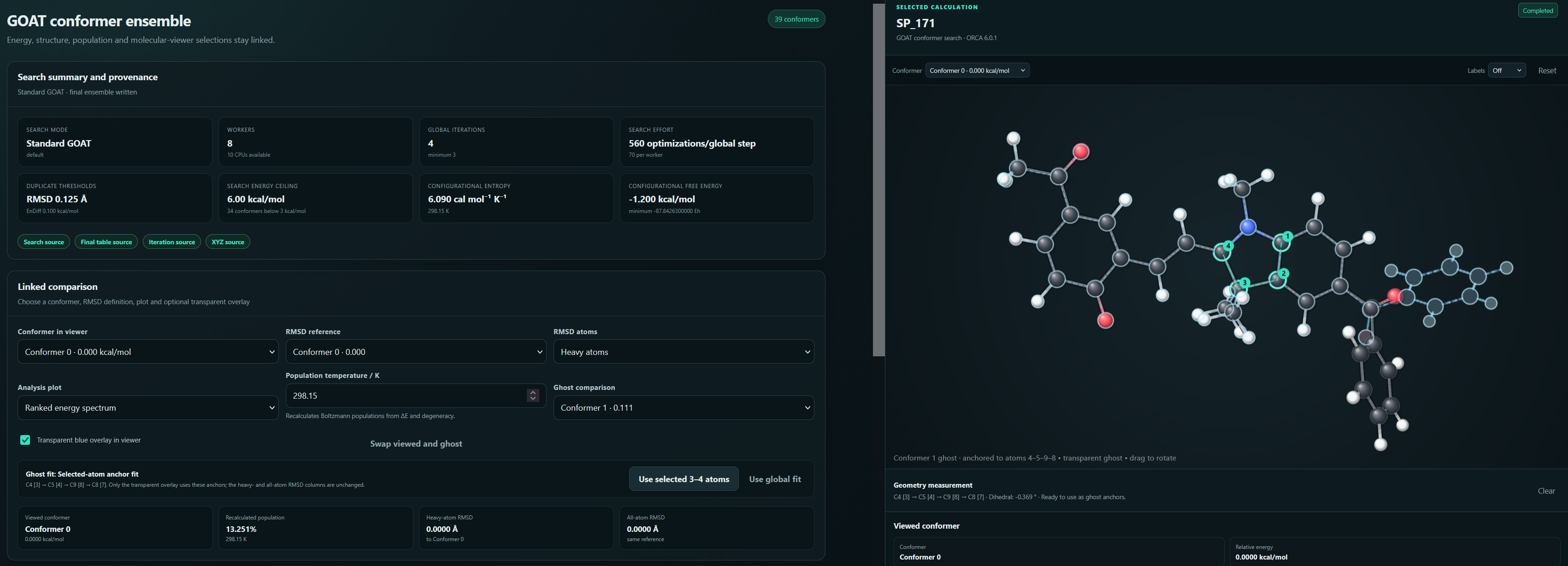 RYBA can show differences between two conformers obtained from GOAT calculation. RYBA and its toolbox for GOAT calculations